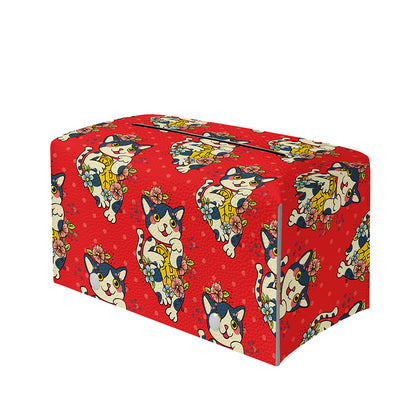 Japanese Cat Maneki Neko Pattern Print Leather Tissue Box Cover