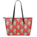 Japanese Cat Maneki Neko Pattern Print Leather Tote Bag With Zipper