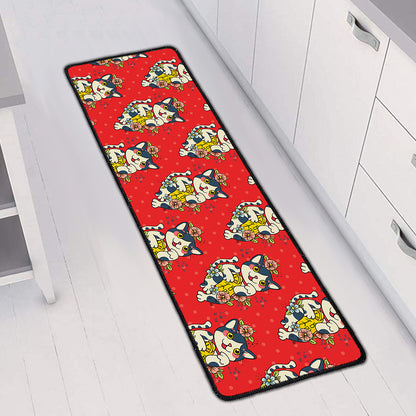 Japanese Cat Maneki Neko Pattern Print Long Kitchen Mat
