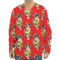 Japanese Cat Maneki Neko Pattern Print Long Sleeve Baseball Jersey