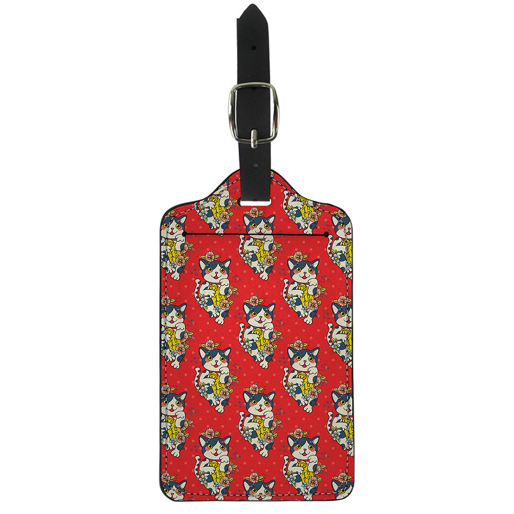 Japanese Cat Maneki Neko Pattern Print Luggage Tag