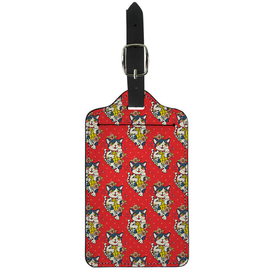 Japanese Cat Maneki Neko Pattern Print Luggage Tag