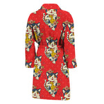 Japanese Cat Maneki Neko Pattern Print Men's Bathrobe
