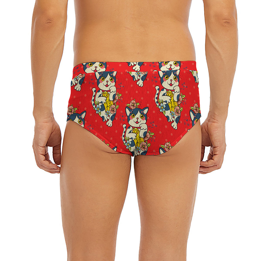 Japanese Cat Maneki Neko Pattern Print Men's Briefs