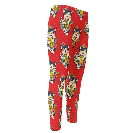 Japanese Cat Maneki Neko Pattern Print Men's Compression Pants