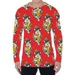 Japanese Cat Maneki Neko Pattern Print Men's Long Sleeve T-Shirt