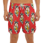 Japanese Cat Maneki Neko Pattern Print Men's Split Running Shorts