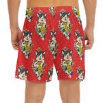 Japanese Cat Maneki Neko Pattern Print Men's Split Running Shorts