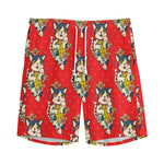 Japanese Cat Maneki Neko Pattern Print Men's Sports Shorts