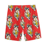 Japanese Cat Maneki Neko Pattern Print Men's Sports Shorts