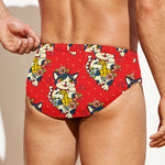 Japanese Cat Maneki Neko Pattern Print Men's Swim Briefs