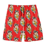 Japanese Cat Maneki Neko Pattern Print Men's Swim Trunks