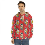 Japanese Cat Maneki Neko Pattern Print Men's Velvet Pullover Hoodie