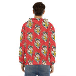 Japanese Cat Maneki Neko Pattern Print Men's Velvet Pullover Hoodie