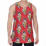 Japanese Cat Maneki Neko Pattern Print Men's Velvet Tank Top