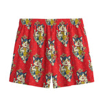 Japanese Cat Maneki Neko Pattern Print Mesh Shorts