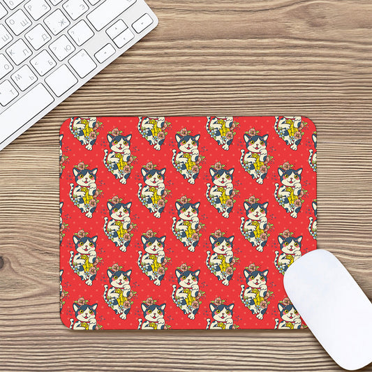 Japanese Cat Maneki Neko Pattern Print Mouse Pad