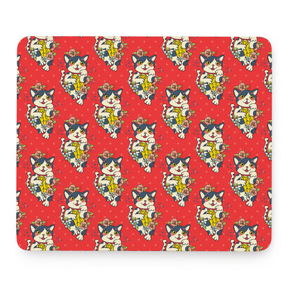 Japanese Cat Maneki Neko Pattern Print Mouse Pad