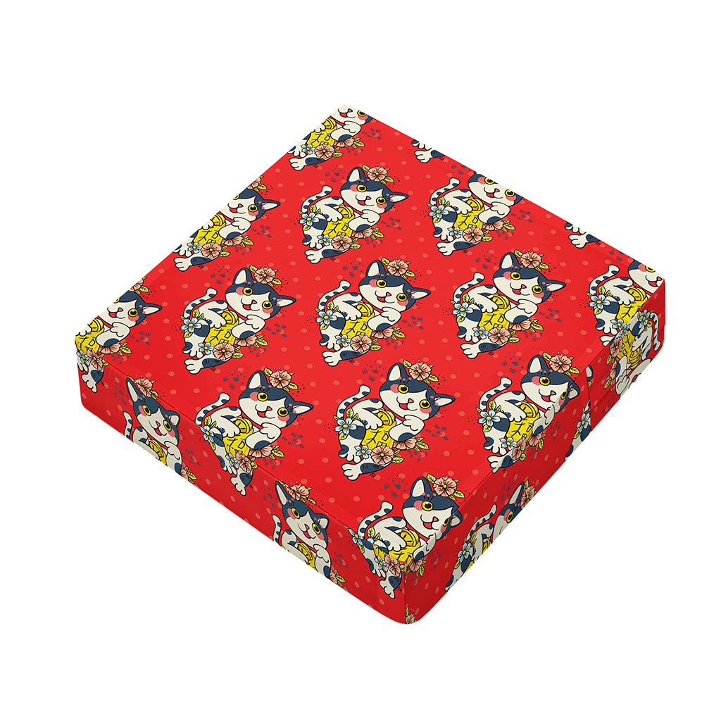 Japanese Cat Maneki Neko Pattern Print Outdoor Seat Cushion Cover