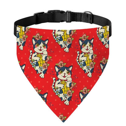 Japanese Cat Maneki Neko Pattern Print Over The Collar Dog Bandana