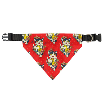 Japanese Cat Maneki Neko Pattern Print Over The Collar Dog Bandana