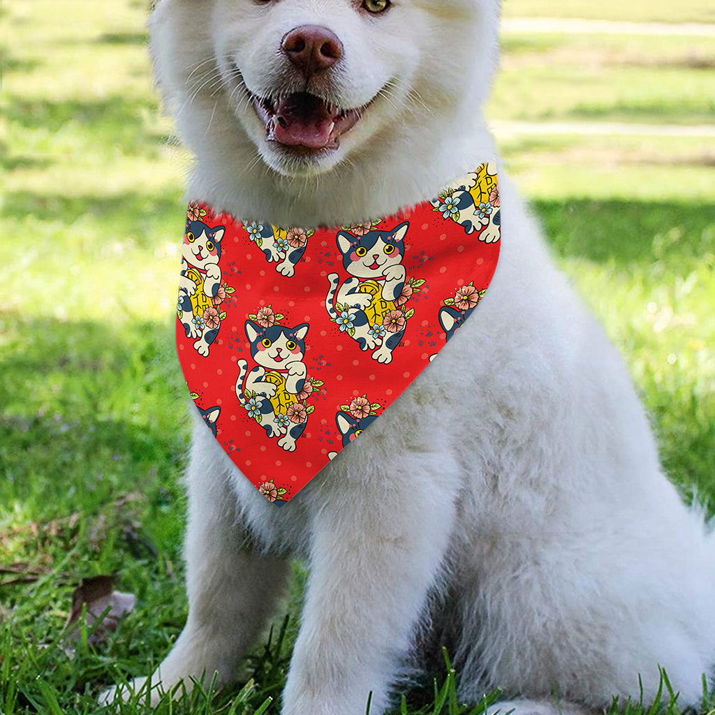 Japanese Cat Maneki Neko Pattern Print Over The Collar Dog Bandana