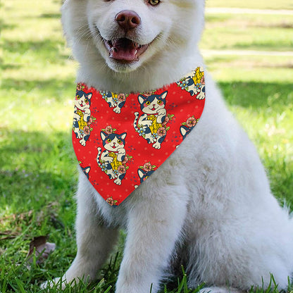 Japanese Cat Maneki Neko Pattern Print Over The Collar Dog Bandana
