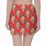 Japanese Cat Maneki Neko Pattern Print Pencil Mini Skirt