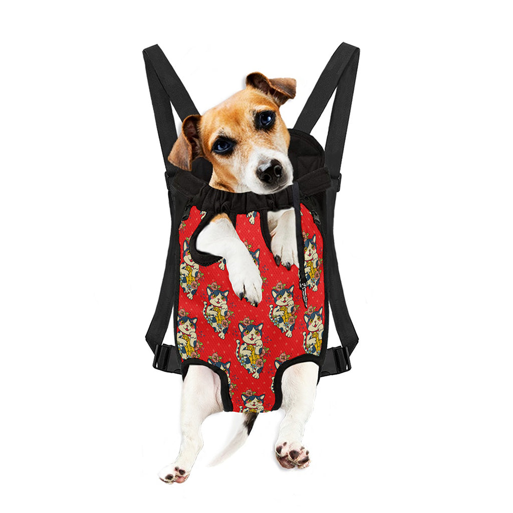 Japanese Cat Maneki Neko Pattern Print Pet Carrier Backpack
