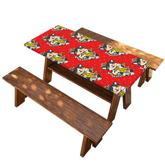 Japanese Cat Maneki Neko Pattern Print Picnic Table Cover