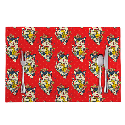 Japanese Cat Maneki Neko Pattern Print Placemat