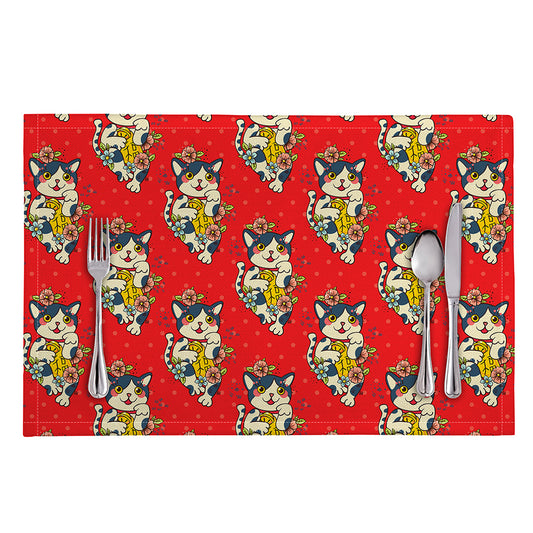 Japanese Cat Maneki Neko Pattern Print Placemat