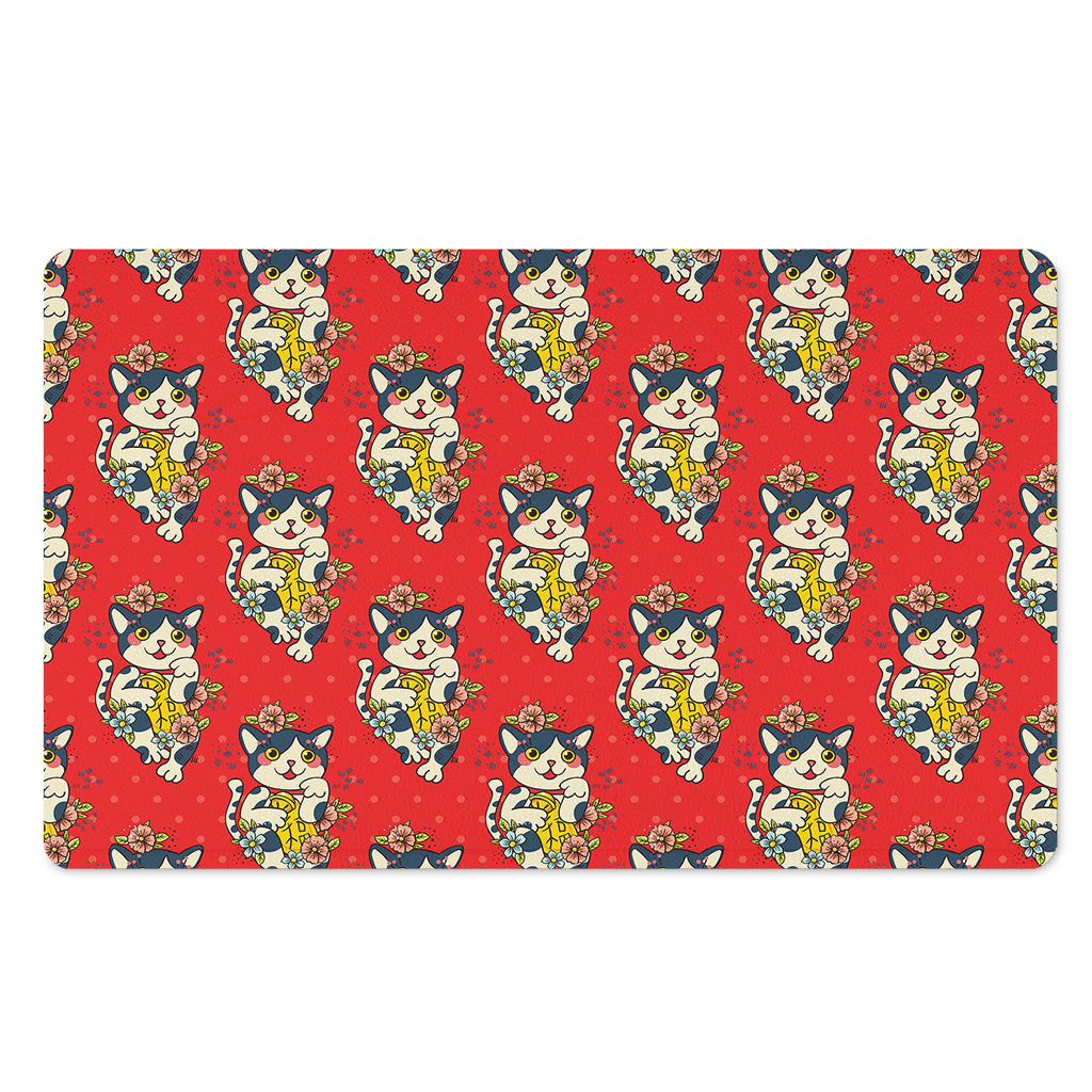 Japanese Cat Maneki Neko Pattern Print Polyester Doormat