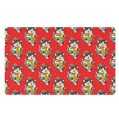 Japanese Cat Maneki Neko Pattern Print Polyester Doormat