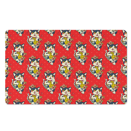 Japanese Cat Maneki Neko Pattern Print Polyester Doormat