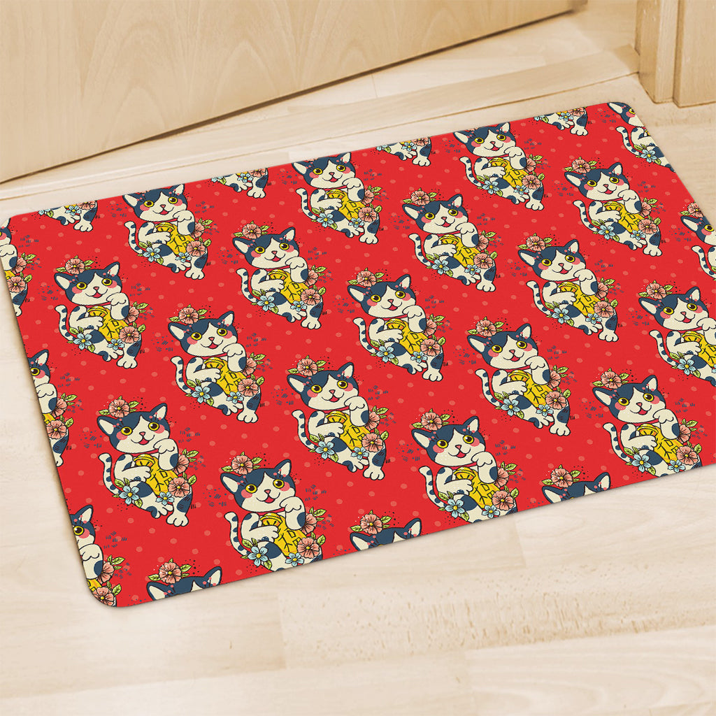 Japanese Cat Maneki Neko Pattern Print Polyester Doormat