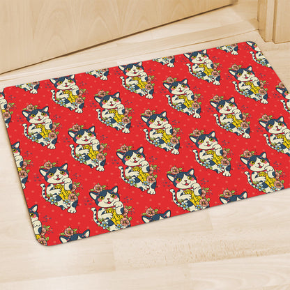 Japanese Cat Maneki Neko Pattern Print Polyester Doormat