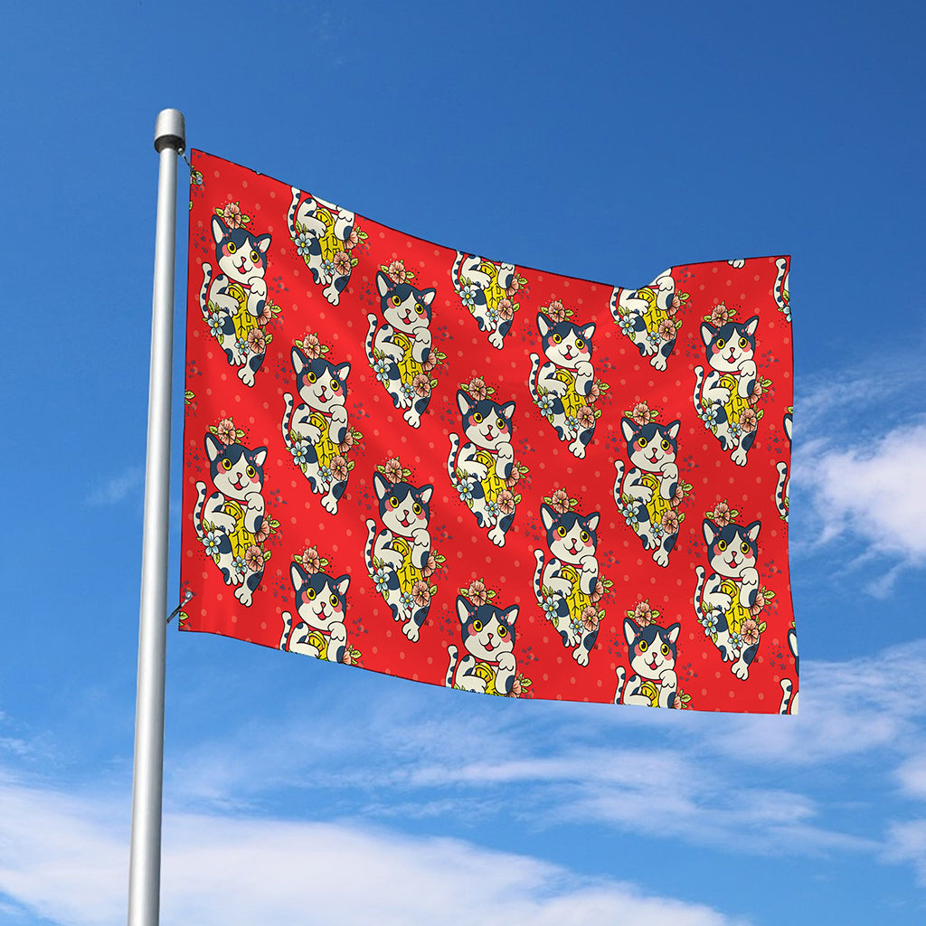 Japanese Cat Maneki Neko Pattern Print Polyester Flag