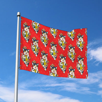 Japanese Cat Maneki Neko Pattern Print Polyester Flag