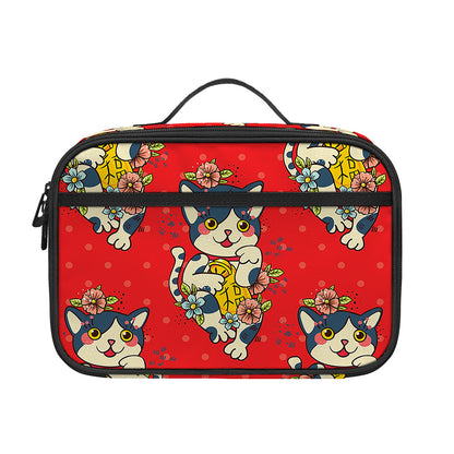 Japanese Cat Maneki Neko Pattern Print Portable Lunch Bag