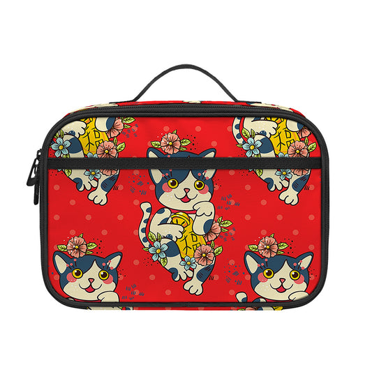 Japanese Cat Maneki Neko Pattern Print Portable Lunch Bag
