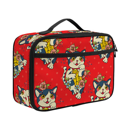 Japanese Cat Maneki Neko Pattern Print Portable Lunch Bag