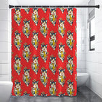 Japanese Cat Maneki Neko Pattern Print Premium Shower Curtain