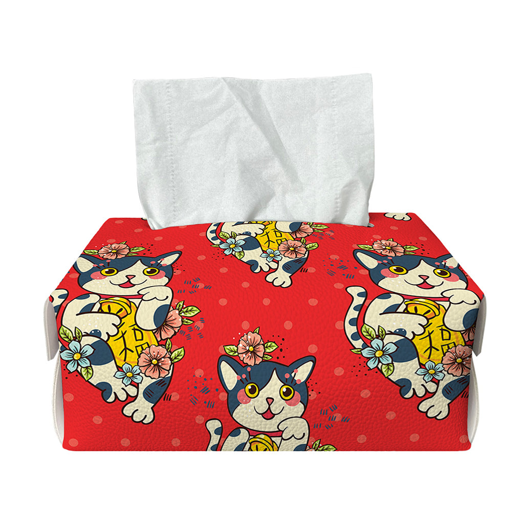Japanese Cat Maneki Neko Pattern Print Rectangle Tissue Box Cover