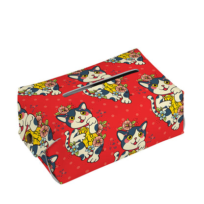 Japanese Cat Maneki Neko Pattern Print Rectangle Tissue Box Cover