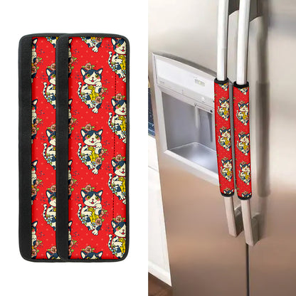 Japanese Cat Maneki Neko Pattern Print Refrigerator Handle Covers