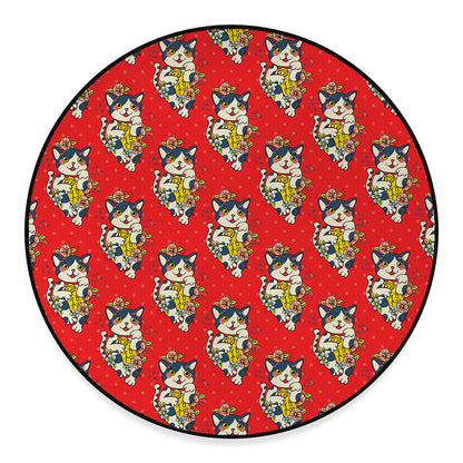 Japanese Cat Maneki Neko Pattern Print Round Floor Mat
