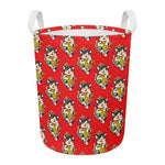 Japanese Cat Maneki Neko Pattern Print Round Laundry Basket