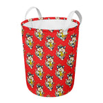 Japanese Cat Maneki Neko Pattern Print Round Laundry Basket