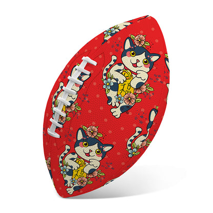 Japanese Cat Maneki Neko Pattern Print Rugby Ball